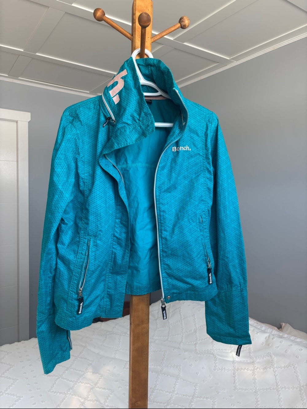 Bench Teal Textured Bomber Jacket